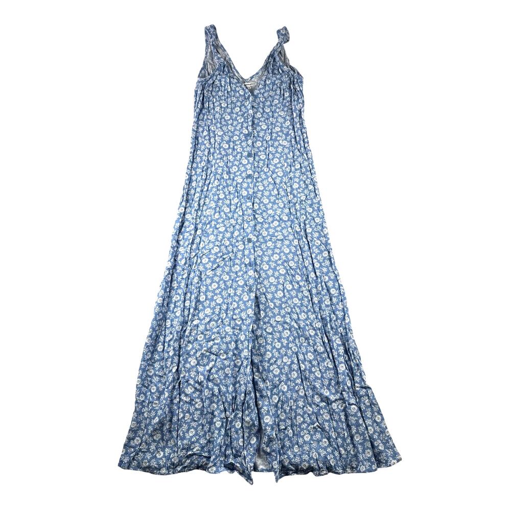 Reformation Button Front Midi Dress Womens 4 Ditsy Floral Blue White V-Neck